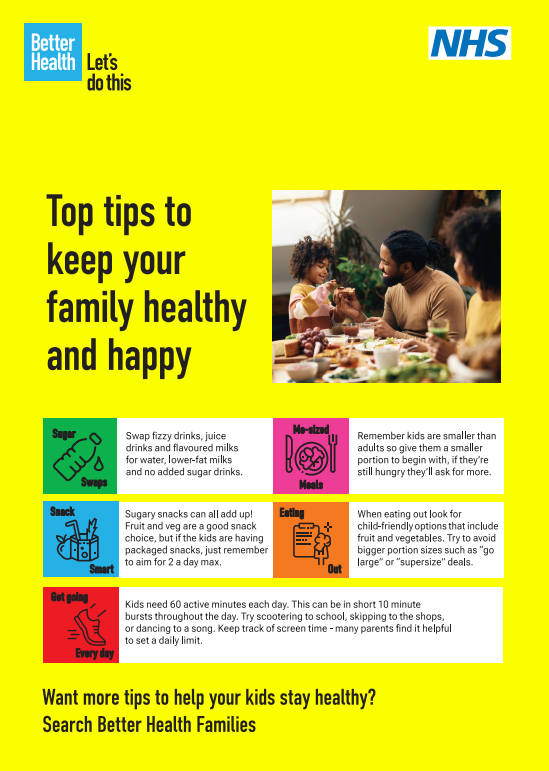 Front page of top tips to keep your family healthy leaflet