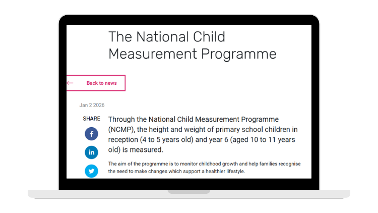 Image of the NCMP webpage on Health for Kids