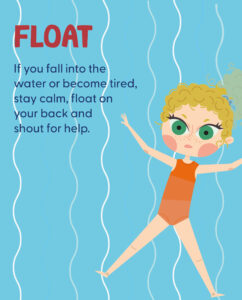 A cartoon of a person floating on their back